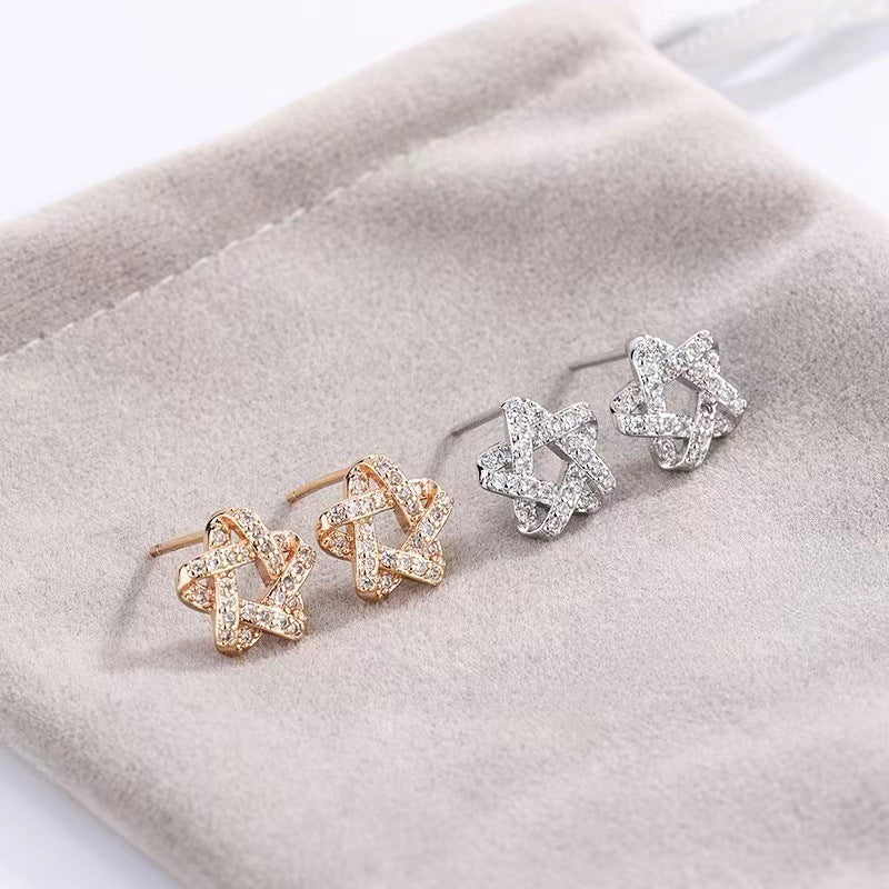 Zircon Hollow Star Silver Studs Earrings for Women