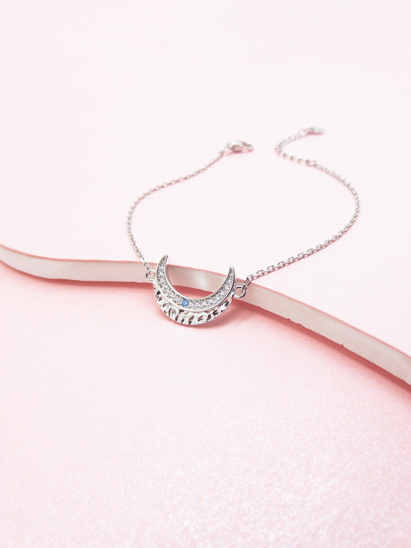 Zircon Crescent Moon Silver Bracelet