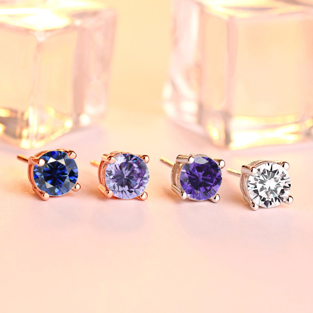 Colourful Round Zircon Silver Studs Earrings for Women