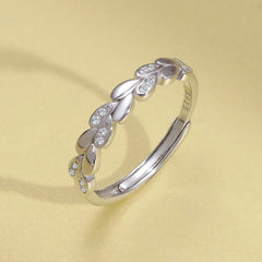 Leaf Design Zircon Opening Sterling Silver Ring