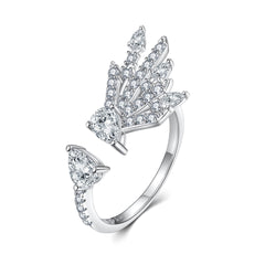 Double Pear Shape Zircon Firework Opening Sterling Silver Ring