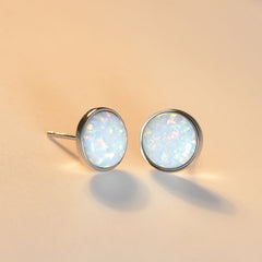 Twinkle White Opal Stone Silver Stud Earrings for Women