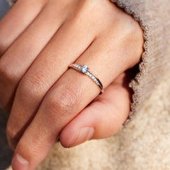 Stylish Round Zircon Slim Two Tone Sterling Silver Ring