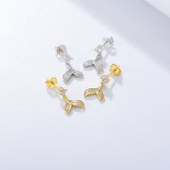 Zircon Mermaid Tail Silver Studs Earrings for Women