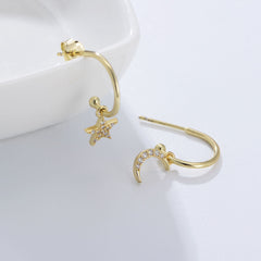 Star Moon with Zircon Pendant Silver Studs Earrings for Women