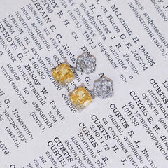 Square Yellow Zircon Camellia Drop Earrings