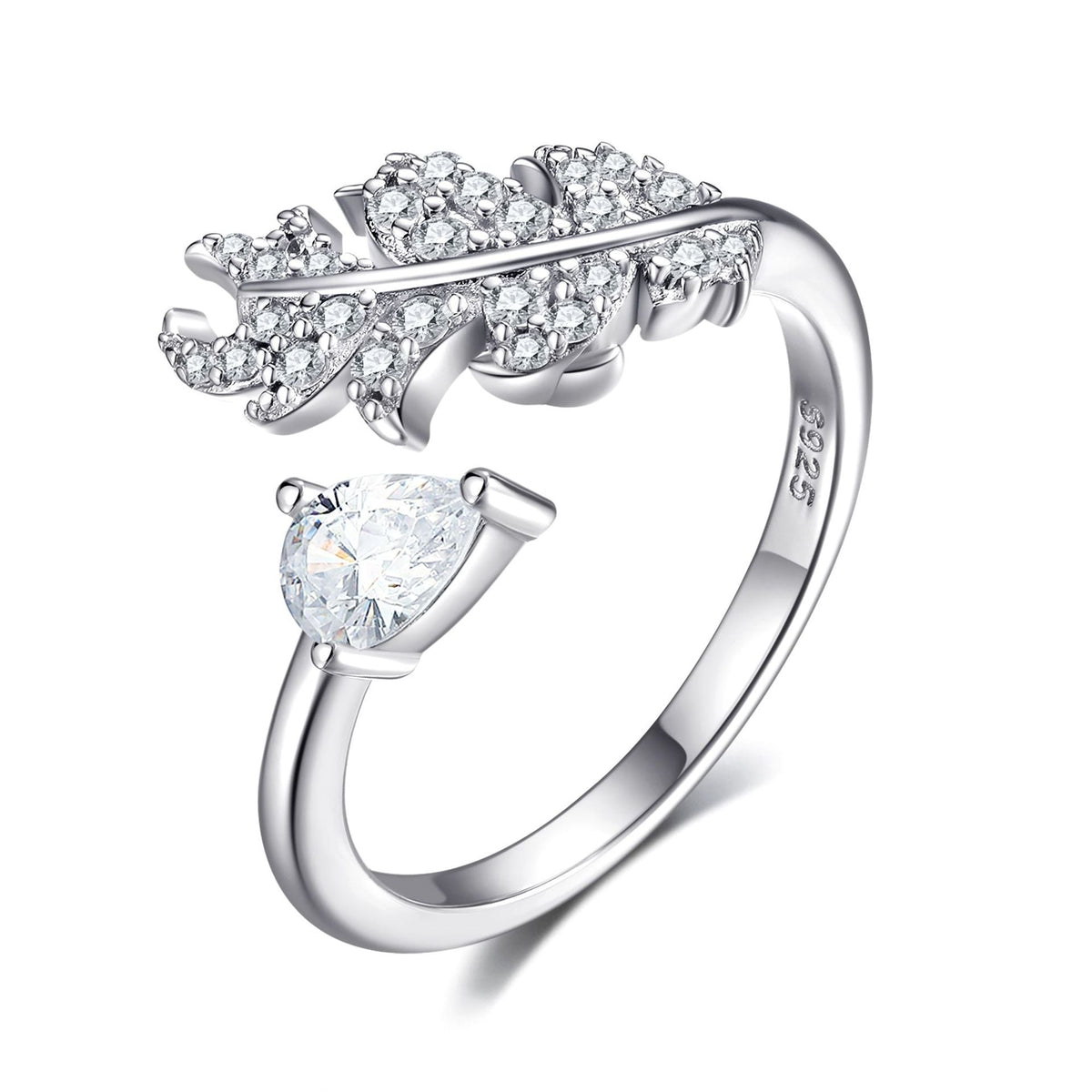 Pear Shape Zircon Feather Opening Sterling Silver Ring