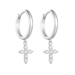 Zircon Cross Pendant Sterling Silver Hoop Earrings