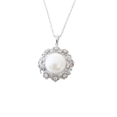 Zircon Garland with Natural Pearl Pendant Silver Necklace for Women