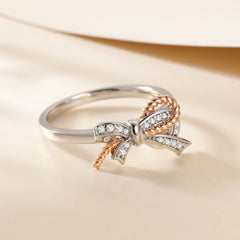 Zircon Bowknot Hemp Rope Sterling Silver Ring