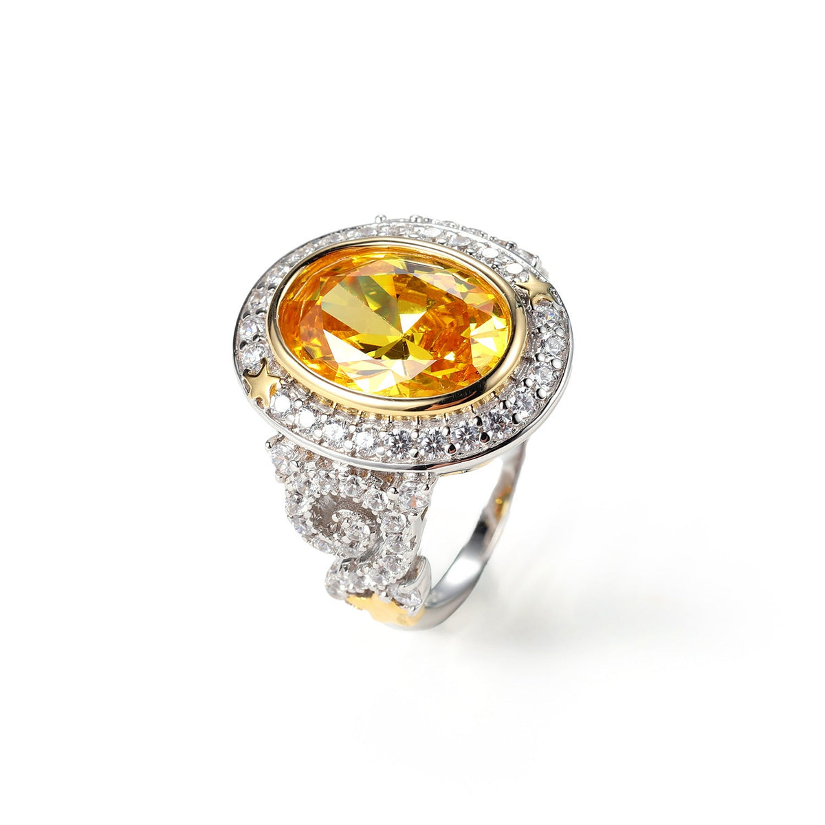 Golden Yellow Zircon S925 silver Luxury hand Ornament Ring