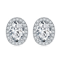 Oval Zircon Soleste Halo Silver Studs Earrings for Women