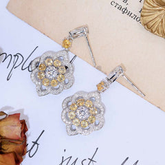 Natural Yellow Crystal Flower Drop Earrings