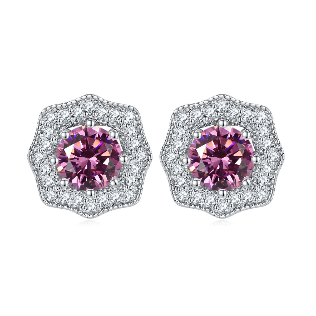 Sumptuous Round Zircon Soleste Halo Silver Studs Earrings for Women