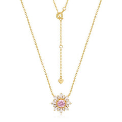 Zircon Pink Sun Flower Pendant Sterling Silver Necklace