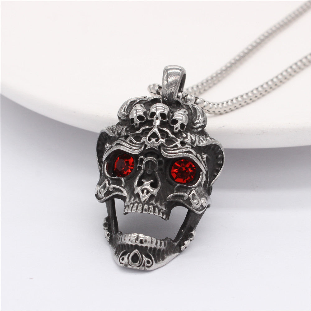 Halloween Red Eye Skull Titanium Steel Pendant for Men