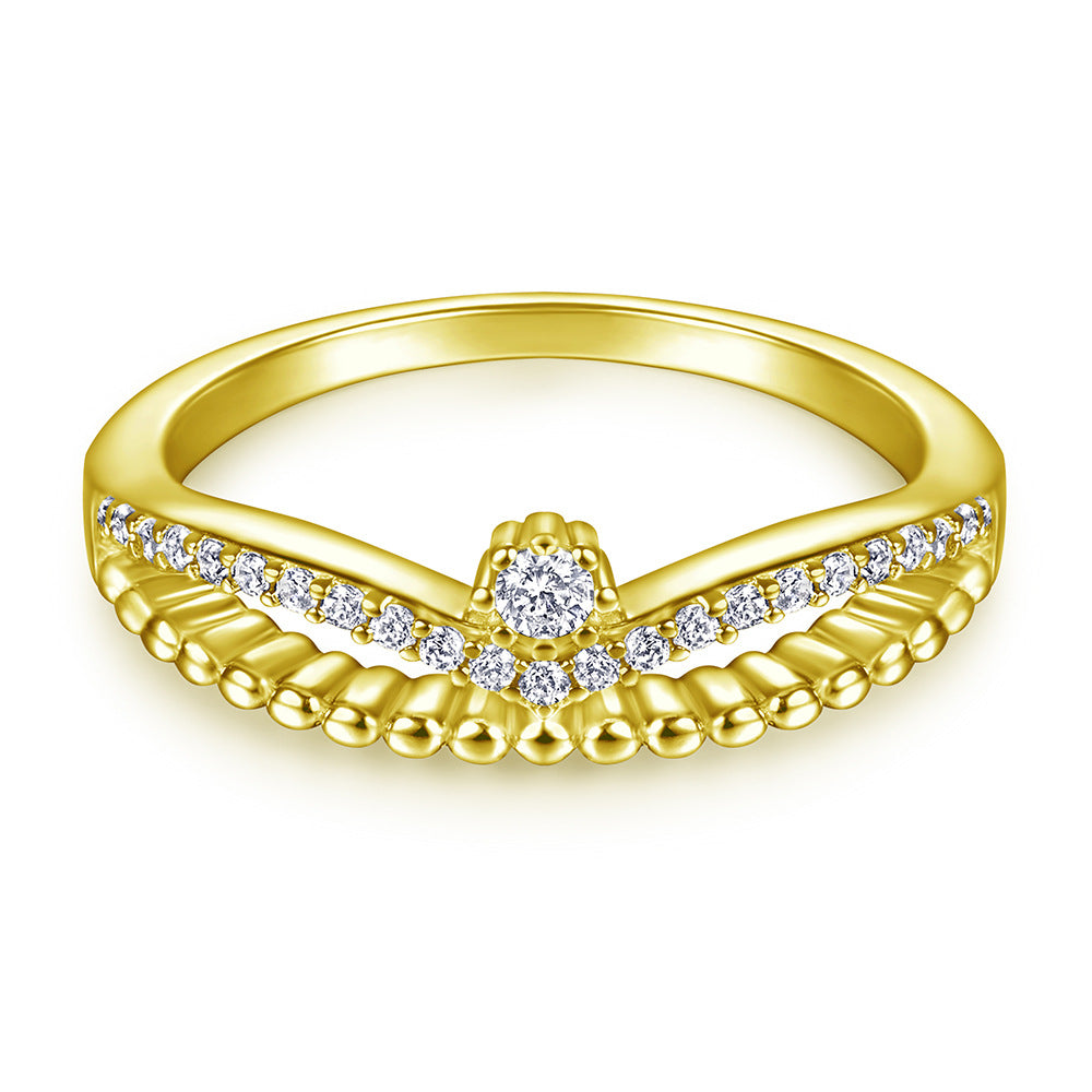 Round Zircon Modern Split Shank Silver Ring