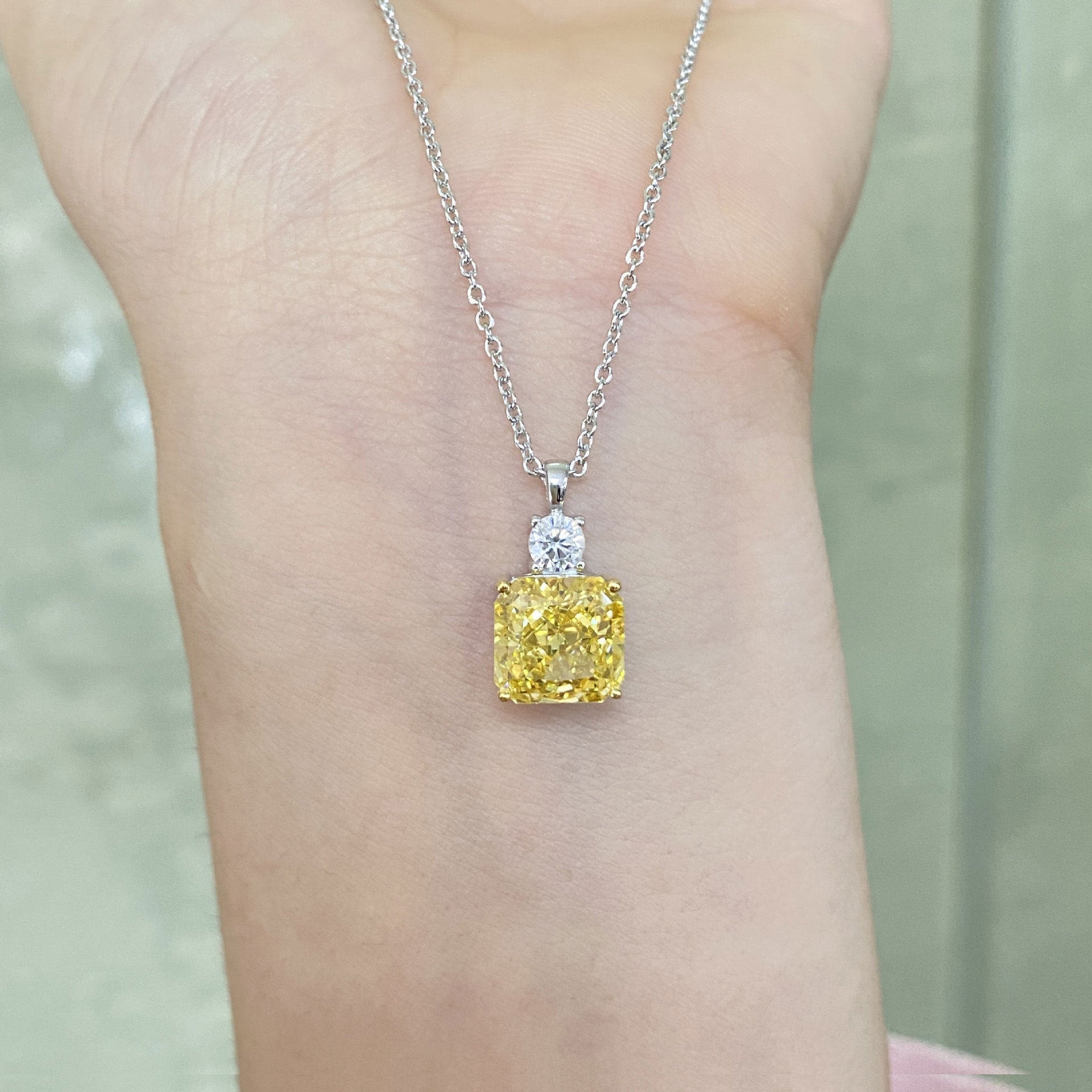 Square Yellow Zircon Silver Necklace