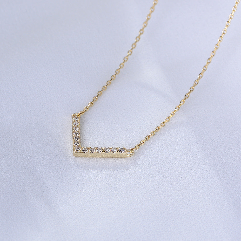 White Zircon V-shaped Sterling Silver Collarbone Necklace for Women