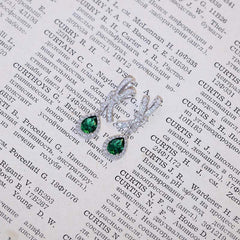 Lab Created Emerald 6*8mm - Platinum Plated - Drop Silver Earring for Women