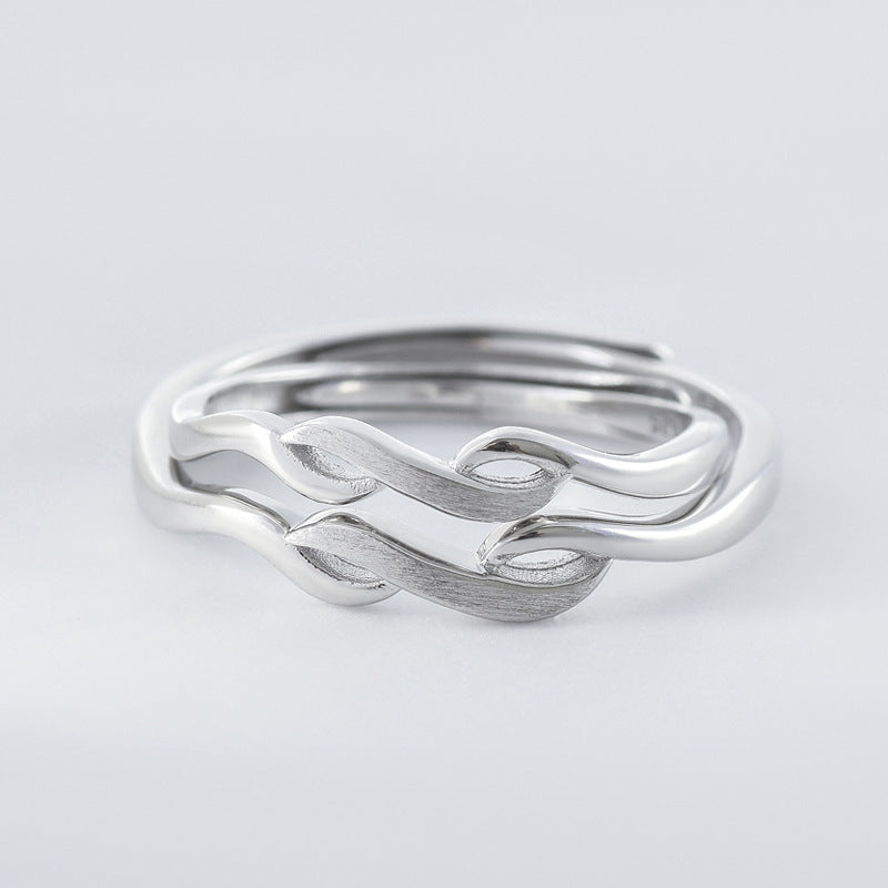 Brushed Waves Silver Couple Ring for Women