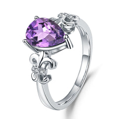 Retro Pear Shape Natural Amethyst Silver Ring