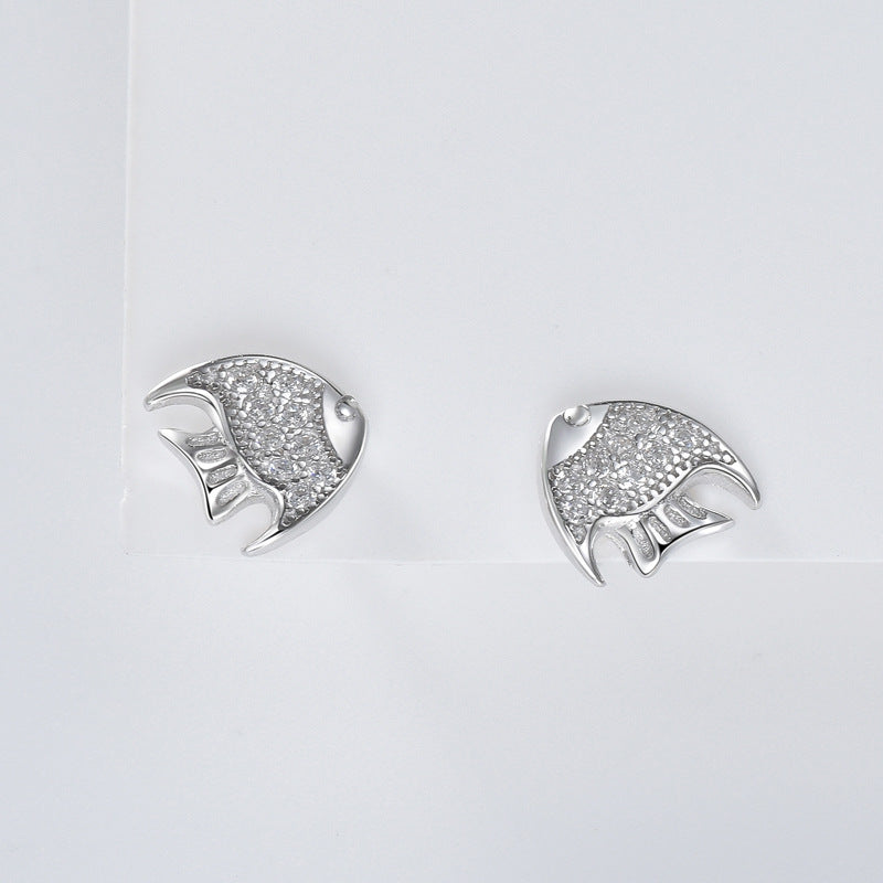 Zircon Little Angelfish Silver Stud Earrings for Women