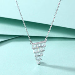 Rectangle Zircon Cake Shape Pendant Silver Necklace for Women