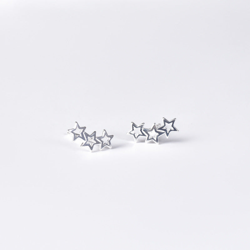 Three Hollow Stars Silver Stud Earrings for Women