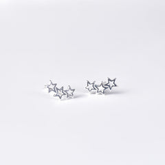 Three Hollow Stars Silver Stud Earrings for Women