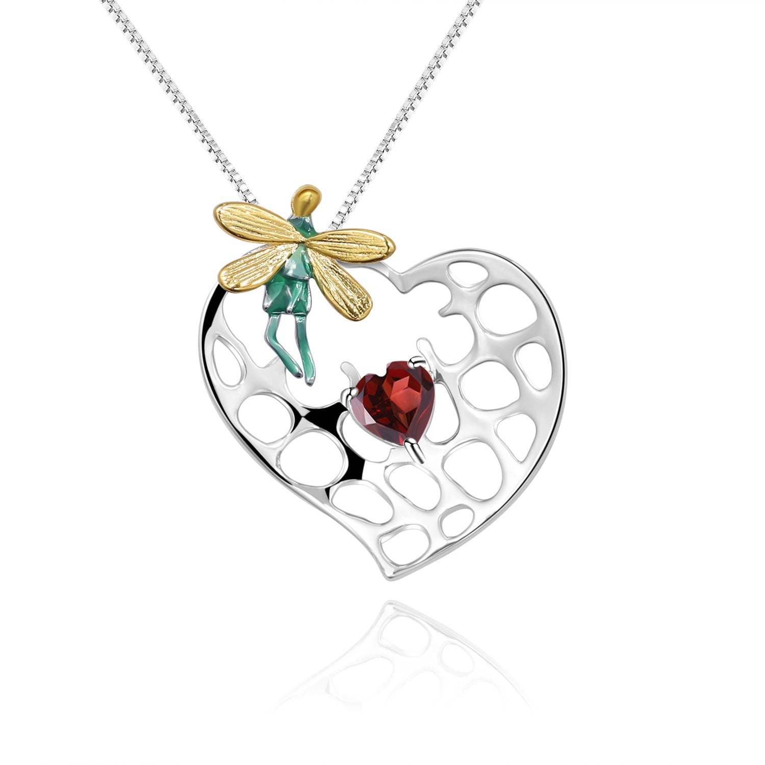 Natural Colourful Gemstone Enamel Heart of Peter Pan Pendant Silver Necklace for Women