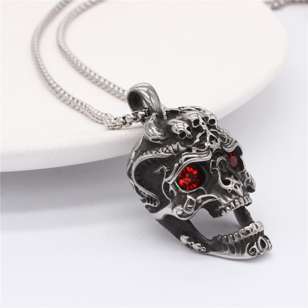 Halloween Red Eye Skull Titanium Steel Pendant for Men