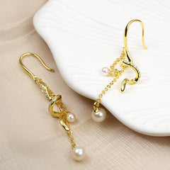 Irregular Spiral Tassel with Pearl Silver Drop Earrings for Women