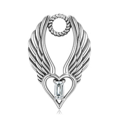 Heart and Wings with Zircon Silver Necklace