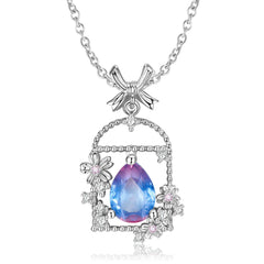 Bowknot Hollow Garden Pear Shape Crystal Silver Necklace