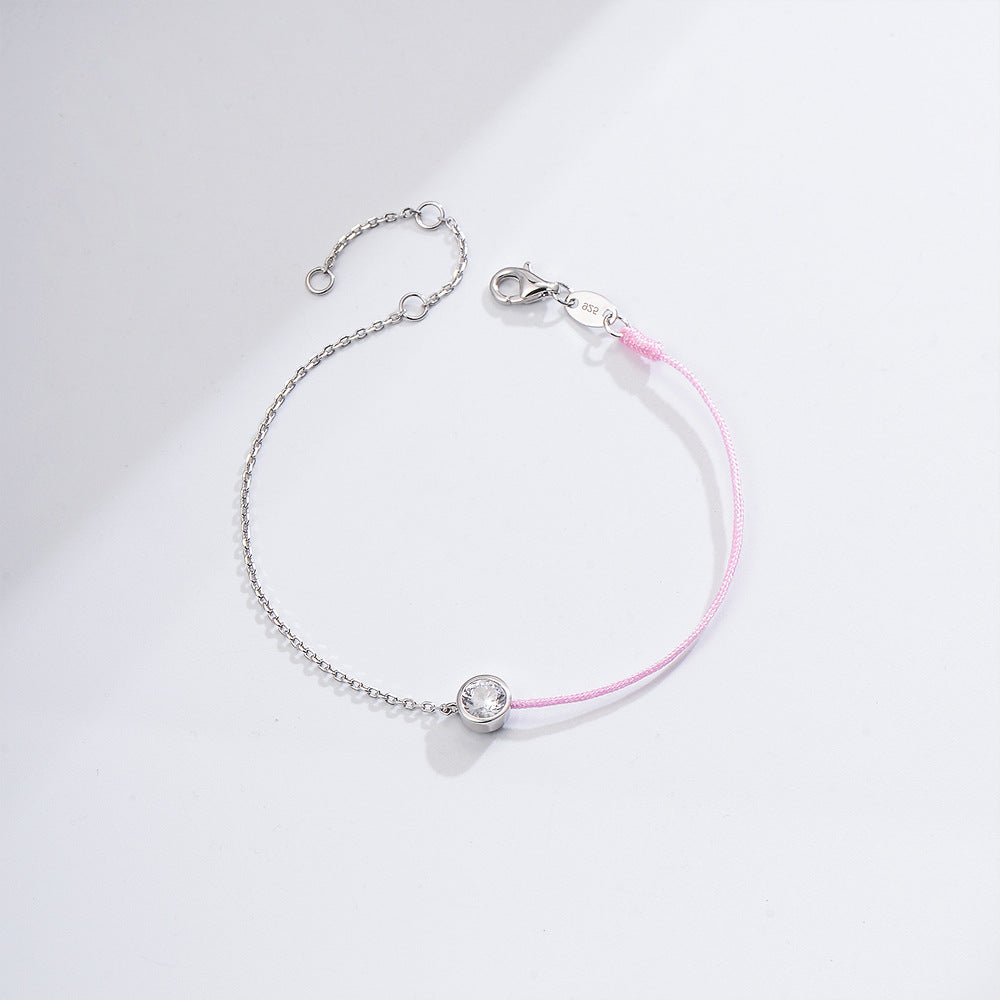 Round Zircon Splice Colourful Rope Silver Bracelet  for Women