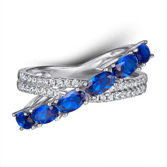 Blue Oval Zircon X-shape Silver Ring for Women