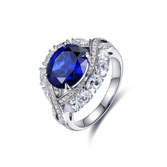 (Two Colours) Lab-Created Stone Oval Ice Cut Soleste Halo of Eye Silver Ring for Women