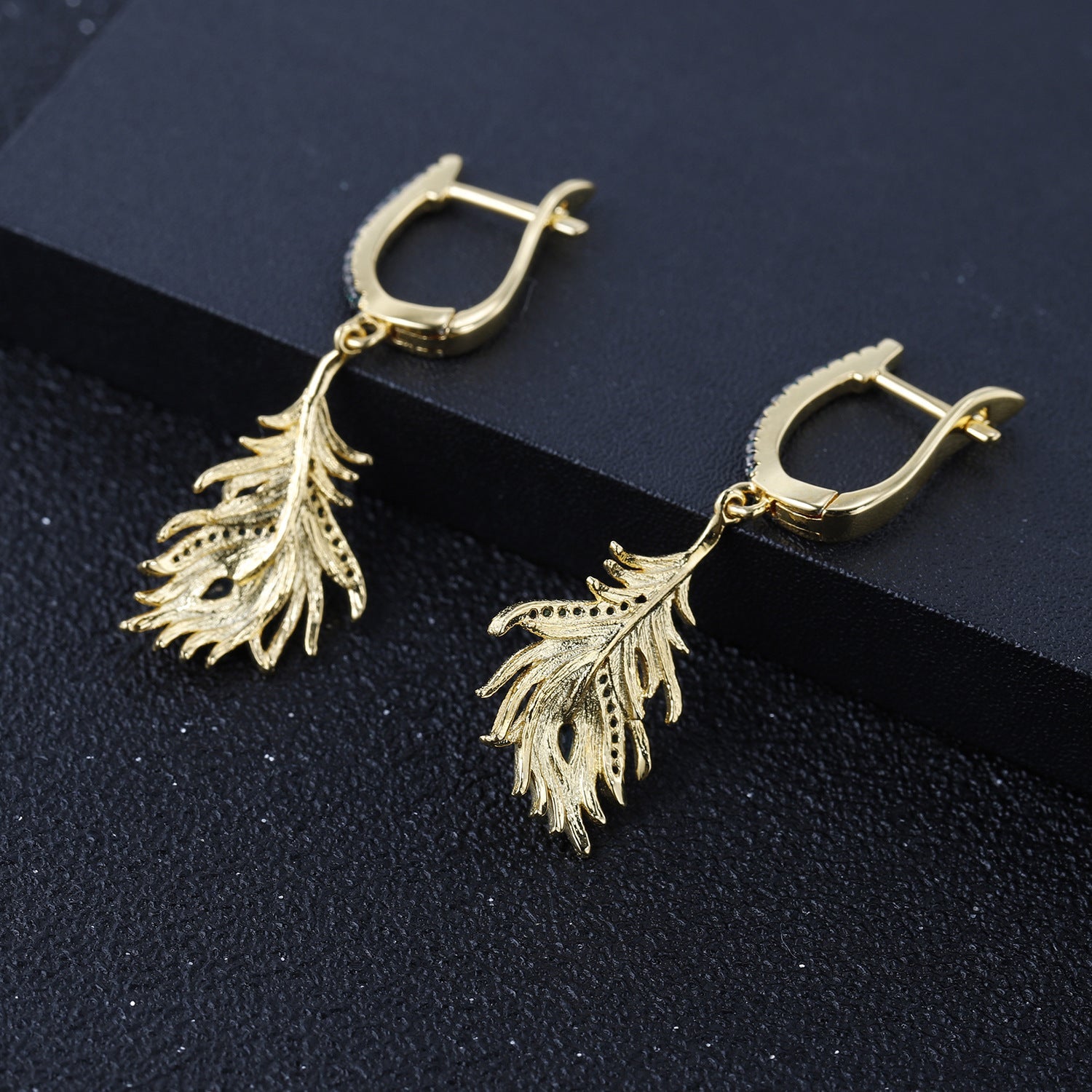 Bird's Plume Design S925 Silver Natural Topaz Drop Earrings for Women