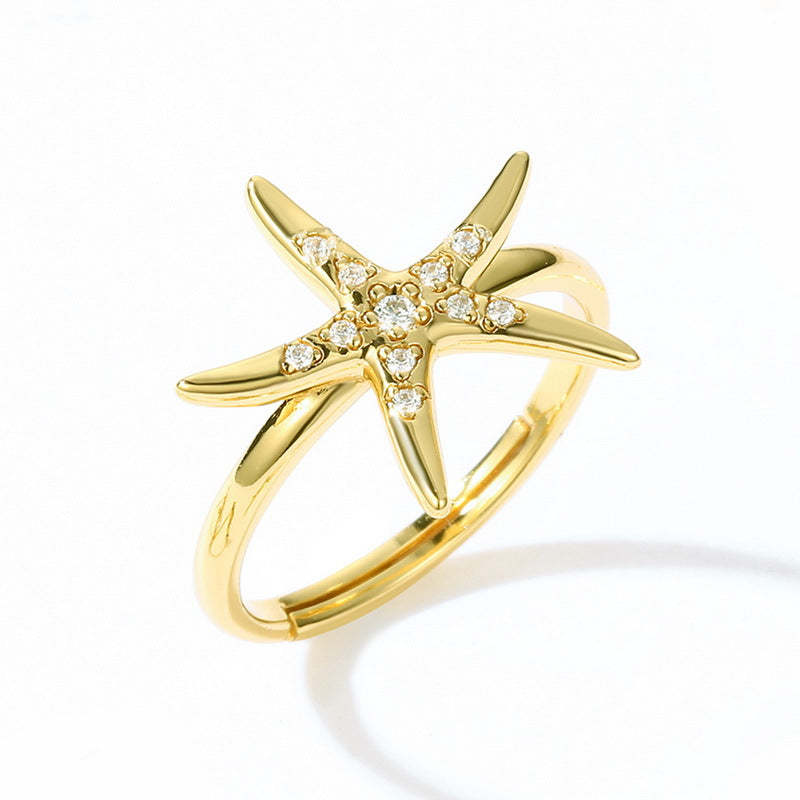 Ocean Starfish Zircon Opening Sterling Silver Ring