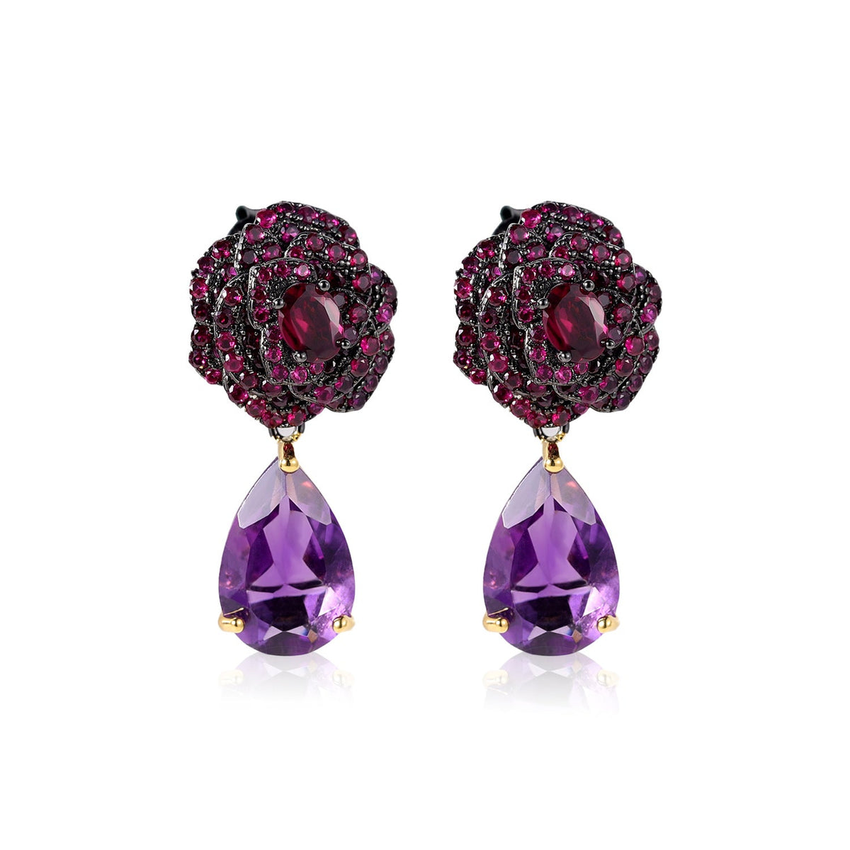 Natural Amethyst Rose Tears Silver Drop Earrings for Women