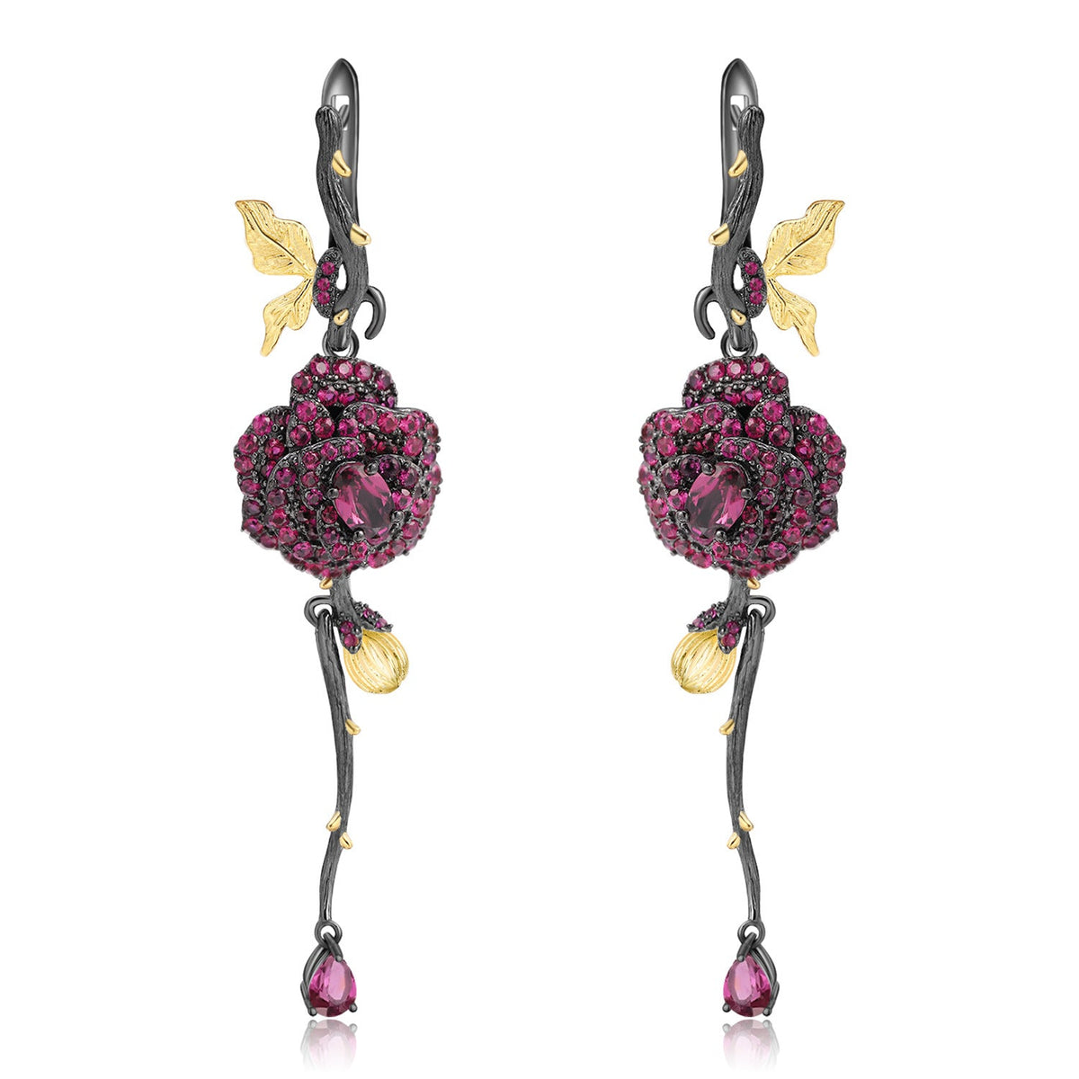 Rose Design s925 Silver Natural Colorful Drop Earrings for Women
