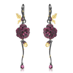 Rose Design s925 Silver Natural Colorful Drop Earrings for Women