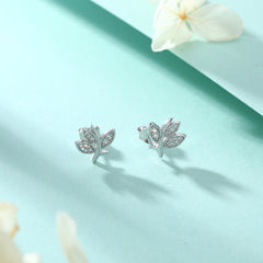 Zircon Leaf Silver Studs Earrings for Women