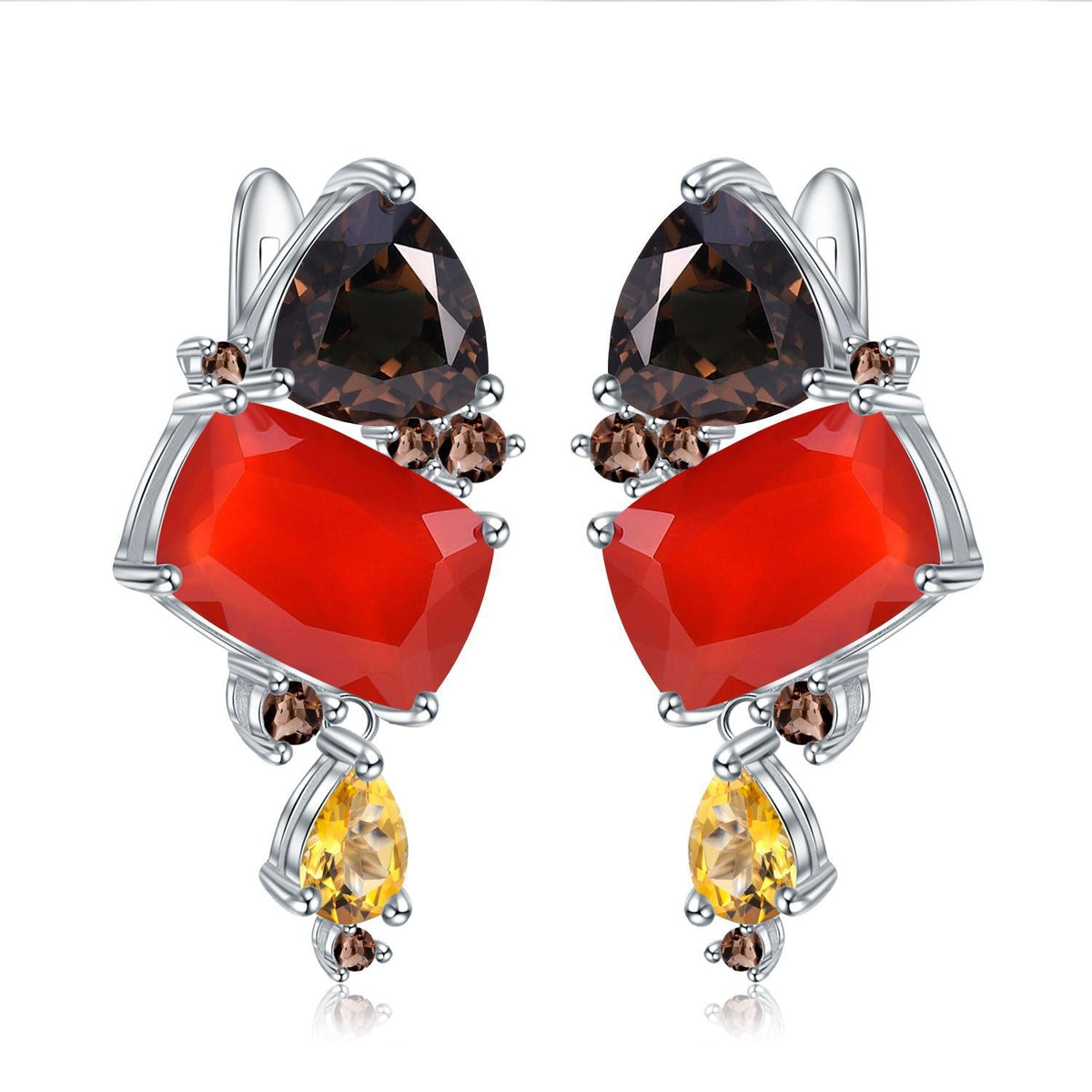 Banquet Inlaid Natural Colourful Gemstone Creative Shape Silver Drop Earrings for Women