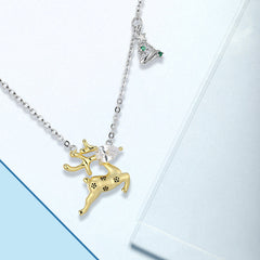 Sika Deer with Zircon Silver Necklace for Women