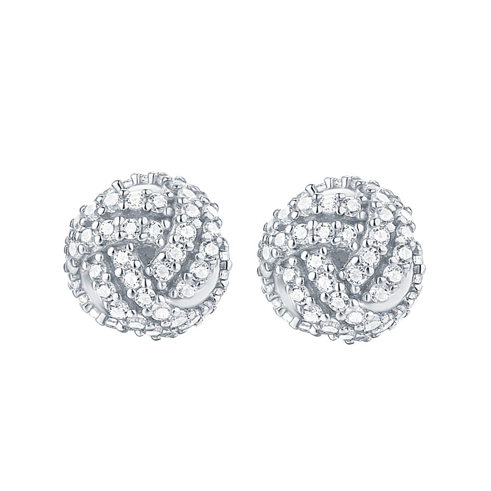 Zircon Circular Knot Silver Studs Earrings for Women