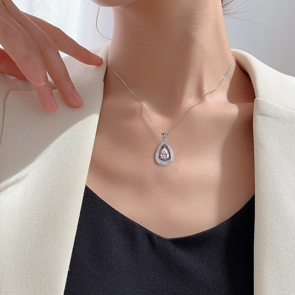 Water Drop Colourful Zircon Pendant Silver Necklace for Women