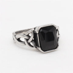 Retro Viking Celtic Rectangle Zircon Titanium Steel Ring for Men