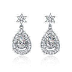 Water Drop Halo Pear Shape Zircon Pendant Star Sterling Silver Drop Earrings